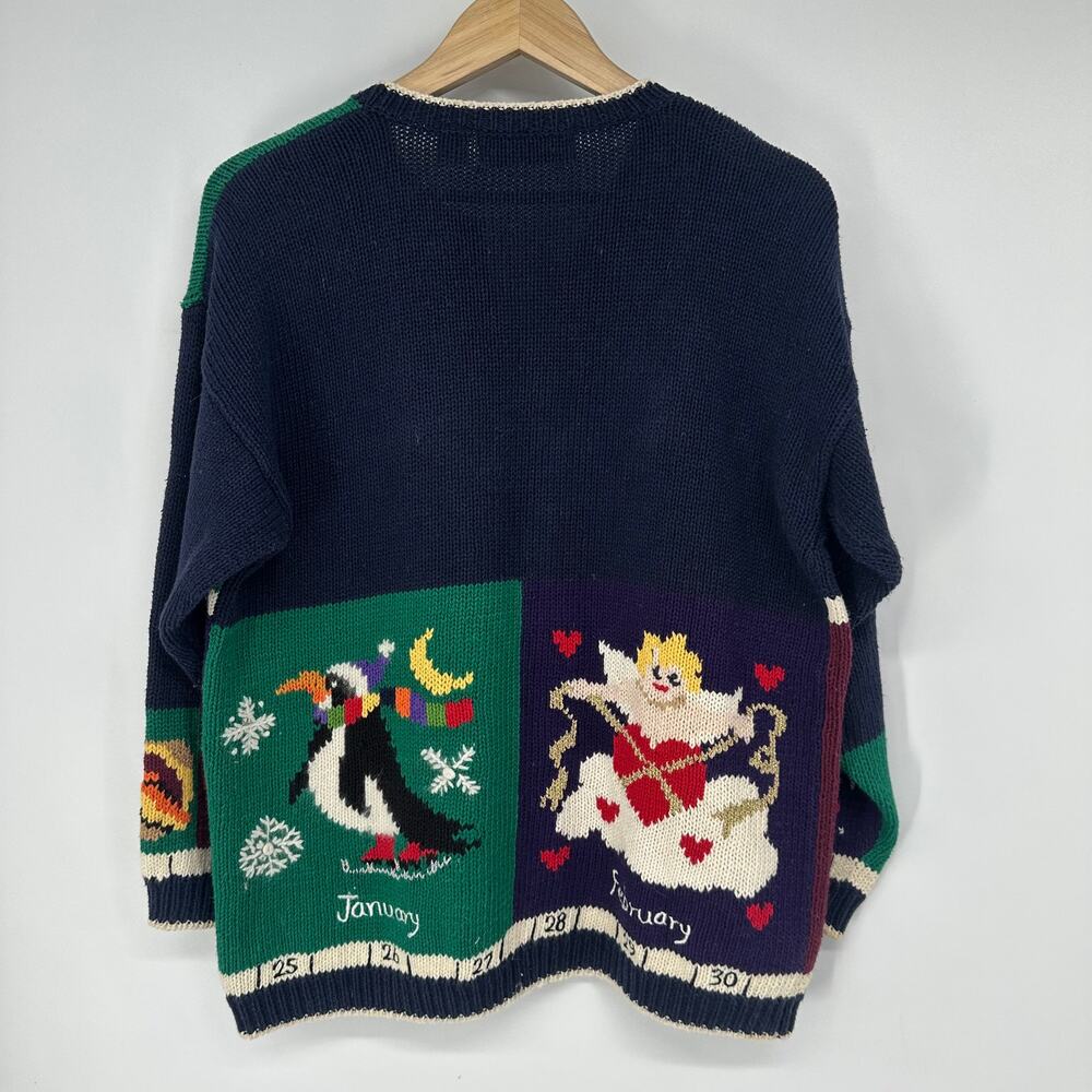 Vintage 90’s Teacher Sweater Fall Winter Months Novelty Chunky Knit Cardigan - Picture 8 of 14